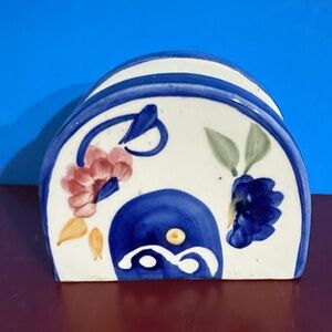 Artisan Ceramic Napkin Holder with Floral Design